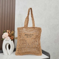 Prada普拉達草編托特包 香港專櫃同步款 大容量編織購物包