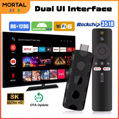 Mortal R3+ TV Stick Android 16 8G128GB Voice Remote Control WiFi 6 Wireless HDMI H.264 Youtube 4K Di