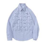 Men Fall Shirt Weaving Striped Print Individual Long Sleeve Cardigan Single-breasted Turn-down Colla