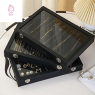 DOI4RE ทำจากไม้ ถาดเก็บเครื่องประดับ ผ้ากำมะหยี่ สีทึบทึบ กล่องสร้อยคอยาว ตัวจัดระเบียบลิ้นชัก จุได้