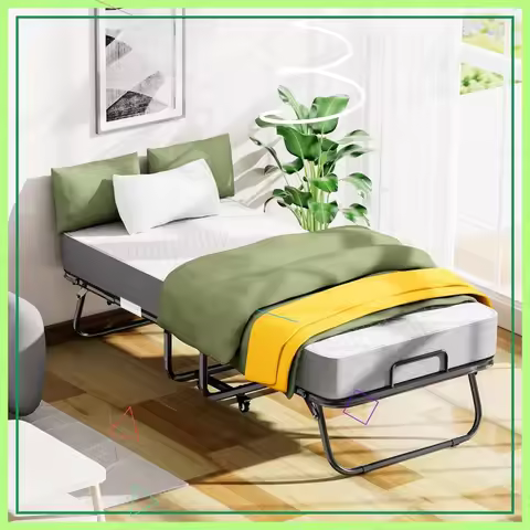 79" x 37" Twin Folding Bed with Mattress, Portable Foldable on Wheels, Guest Bed for Adults