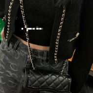 CHANEL cf 迷你23B 金扣菱格紋皮穿鏈羊皮拼漆皮肩背斜背包 芯片款 20×13.5×6.5cm 98新配件塵袋盒子購證