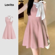 Lovito Casual Dress Tie Neck Structure Line Spring/summer Pink Dress for Women L172LD1930 Lovito Cas