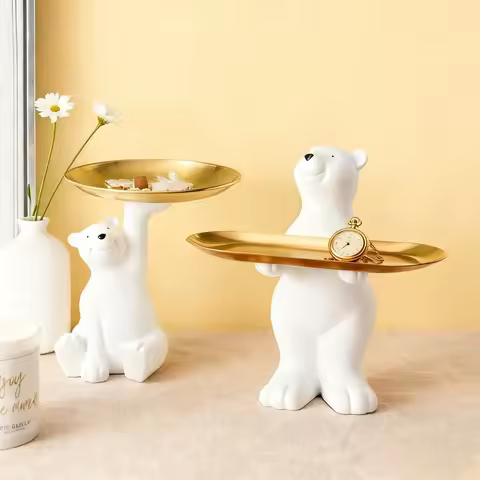 Creative Polar Bear Seated Position Tray Storage Accessories That Can Store Keys Decorations for Fri