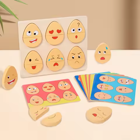 Montessori Toys for Toddlers,Wooden Changing Egg Expression Puzzle, Expression Matching Game, Parent