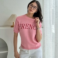 [ MAFIA ] FRENCH KNIT TOP pink green | Pink green knit top short sleeveWanita