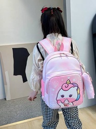 Mochila Impresa De Sirena Y Unicornio Para Niñas Con Estuche Para Lápices A Juego, Bolso Escolar