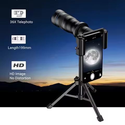 APEXEL 36X Metal Telephoto Lens with Tripod Zoom Telescope Monocular for iPhone Samsung Shooting Bir