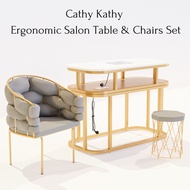 G2G I Cathy Kathy Ergonomic Salon Manicure Table &amp; Chairs Set w/ Built-in Power &amp; USB Ports Manicure