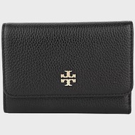 TORY BURCH 雙T-LOGO皮革中夾-黑色