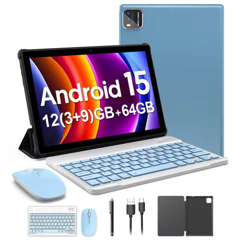 10-inch Android 15 tablet, quad-core processor, 12GB (3+9 expandable) RAM + 64GB storage, 5G WiFi, 1