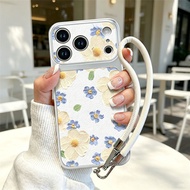 Case For Samsung S25 S26 S24 S23 S22 Ultra F07 Aesthetic Blue White Floral With Wrist Strap Shockpro