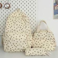 3pcs Nylon Bow Print Backpack Set,Foldable Multi-Po Cket Large CapacityWater-Resistant Zipper Backpa