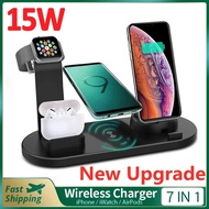 15W 7 in 1 Wireless Charger Stand Pad For iPhone 14 13 12 Apple Watch Fast Charging Dock Station for Airpods Pro iWatch 7 6