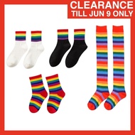 (100% COTTON) EW Rainbow Socks Women's Tube Socks Summer Thin Cute Japanese High Tube Cotton Socks Stokin Pelangi 彩虹袜