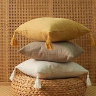 45x45cm Throw Pillowcase Solid Color Linen Cotton Cushion Cover Tassel Fringe Cushion Case