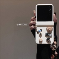 Korea Fashion Beads Bracelet Hand Chain Cute Cartoon Coffee Bear Matte Phone Case Cover For Galaxy Z