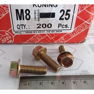 M8 x 25 Flange Bolt Yellow 12 Key Tread Bolt/ 2.5cm Length M8x25