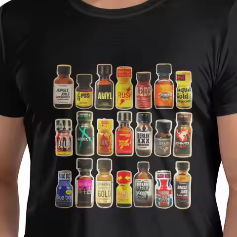 Poppers Bottles Gay Rush Jungle Juice Amyl Inhaler 100% Cotton T-Shirt Men's Funny T Shirts Men Roun