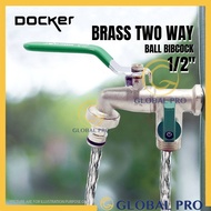 HEAVY DUTY 1/2" Docker Brass Two Way Ball Bibcock Water Tap Replacement Washing Machine Tap Tembaga 