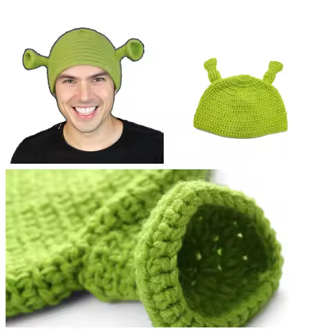 2025 New Monster Shrek Hat Wool Winter Knitted Hats Green Party Funny Beanie Skullies Cap for Women 
