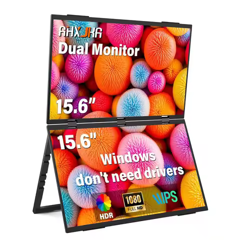 15.6" Dual Portable Monitor 1920x1080P FHD Adjustable Dual Stacked Foldable Monitor Built-in Speaker