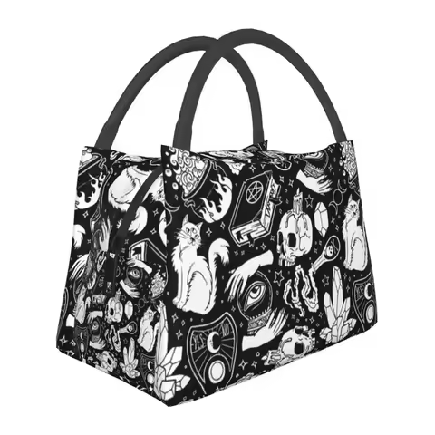 Witchy Pattern Insulated Lunch Bags for Work Office Witch Supernatural Vibes Pagan Crystals Cooler T
