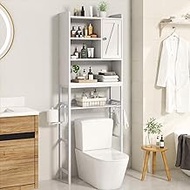 Lamerge Over The Toilet Storage Cabinet, Bathroom Toilet Rack, Freestanding Bathroom Organizer Over Toilet with Adjustable Shelf, Paper Hook, Space Saver Toilet Stands, Open Storage, White