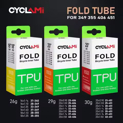 CYCLAMI TPU Folding Bike Inner Tube FV 60mm 20" 406 451 16" 349 18" 355 0.9 1/1-8 1-3/8 1.35 1.5 1.4
