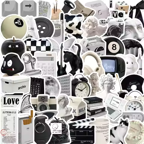 61pcs Ins Style Cute Y2k Billiards 8 Stickers Black Apathy Simple Decals DIY Phone Notebook Suitcase