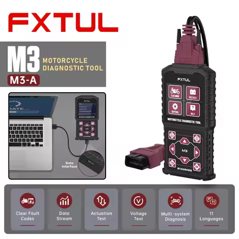 FXTUL M3-A Motorcycle Diagnostic Tool OBD2 Clear Fault Codes Scanner Data Stream Engine ABS Systems 