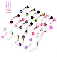 20pcs Colorful Stainless Steel Ball Barbell Curved Eyebrow Rings Bars Tragus Piercing