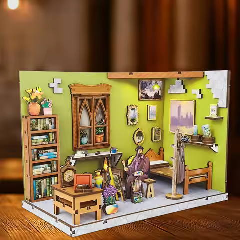 OUZEY Impressionist Art Studio DIY, 3D Wooden Miniature Room, Painter's Atelier Craft Kit for Teens