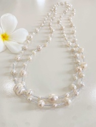 สร้อยคอมุกแท้ ยาว 60 นิ้ว สีขาว สีขาว-อมส้ม สีเทา มุกธรรมชาติ