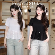 EVIOVIO S-4XL A Two-Tone Round Neck T-Shirt That Combines With Floral Pattern. Helps Hide The Figure