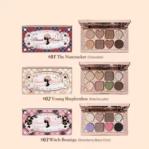 Flower Knows Makeup Eyeshadow Chocolate Wonder-Shop Glitter Matte Eye Shadow Palette 8-Color Eye Veg