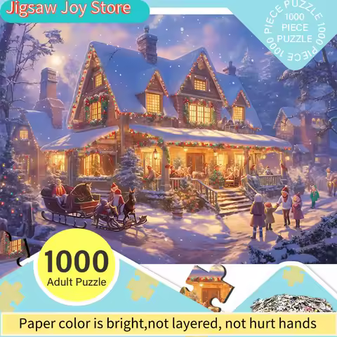 1000pcs Adult Mini Puzzle Box with Christmas Snow House Design - Scratch-Resistant, High Difficulty,