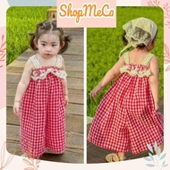 CS324 red checkered jumpsuit Set with headscarf for girls