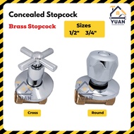 SIRIM 1/2" 3/4" Brass Concealed Stop Cock | Wall Mounting Handle Shower Stopcock | Tank Stopcock | T