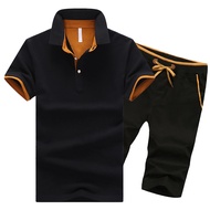 Track Suit Men Slim Polo T Shirt + Shorts Set Casual Solid Tracksuit Male Leisure Mens Top and Pant