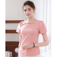 SK7011 -MSIA Ready Stock Women cotton T-Shirt Women Top Female Top 圆领交叉纯棉短袖t恤