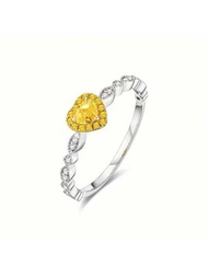 日韓新珠寶INS風格仿鑽精美心形戒指，時尚女性水晶黃色方形鋯石婚禮配飾婚戒鑽石戒指