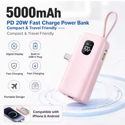 2026 New 5000mAh Portable Charger Power Bank Wireless Fast Charging External Battery Pack Mini Capsu