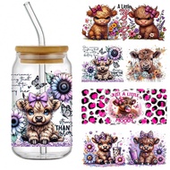 4pcs Adorable Highland Calf UV DTF Transfer Stickers - Waterproof & Scratch-Resistant, Adorable Pate