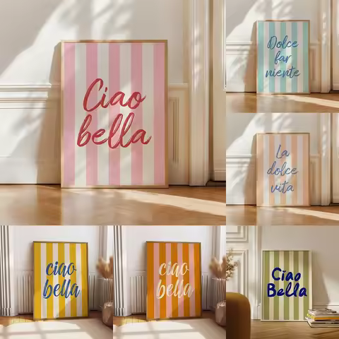 Fashion Ciao Bella Canvas Printing Wall Italian Quotation Typesetting Wall Art Poster for Modern Liv