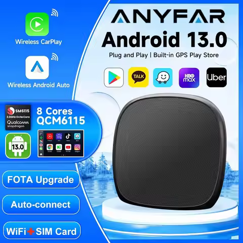 Android 13 ANYFAR Android Auto Wireless CarPlay AI TV Box QCM6115 8-Core Split Screen 64G 128G For N