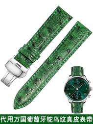 2023 New☆☆ Ostrich pattern leather watch strap is suitable for IWC Portofino Portuguese chronograph watch green sea king watch chain men and women