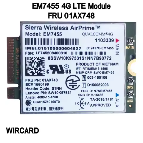 WIRCARD EM7455 FRU 01AX748 LTE 3G 4G Tarjeta de Thinkpad X1 carbono 5th gen X270 T470 T470S T470P t5