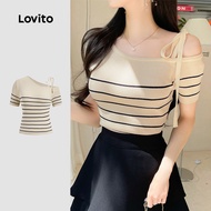 Elegant Striped Asymmetrical Knit Top for Women L129AD620