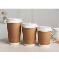 50 2-LAYER KRAFT PAPER CUP WITH WHITE LID, flip button type, size 9oz (270ml)/ 12oz (360ml)/ 16oz (4